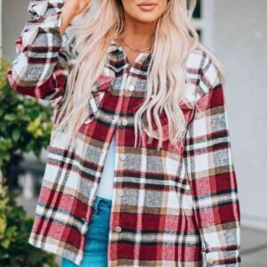 Plaid Button Front Shirt Jacket with Pockets for Resort Layering - image 4