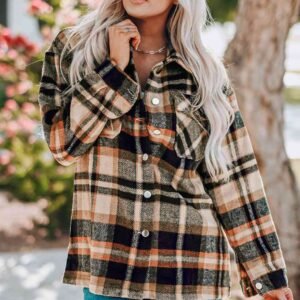 Plaid Button Front Shirt Jacket with Pockets for Resort Layering - image 5