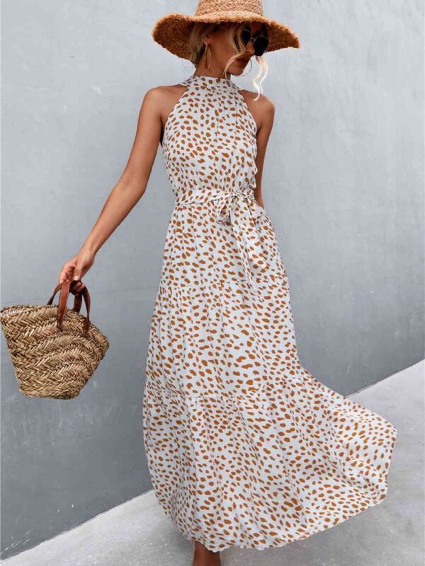 Printed Maxi Dress with Tie Waist – Mediterranean Resort Style - alternate view