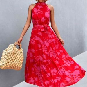 Printed Maxi Dress with Tie Waist – Mediterranean Resort Style - image 3