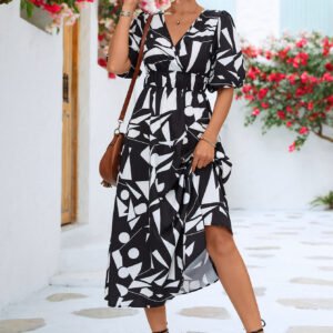 Printed Midi Dress with Balloon Sleeves – Resort Style - image 2
