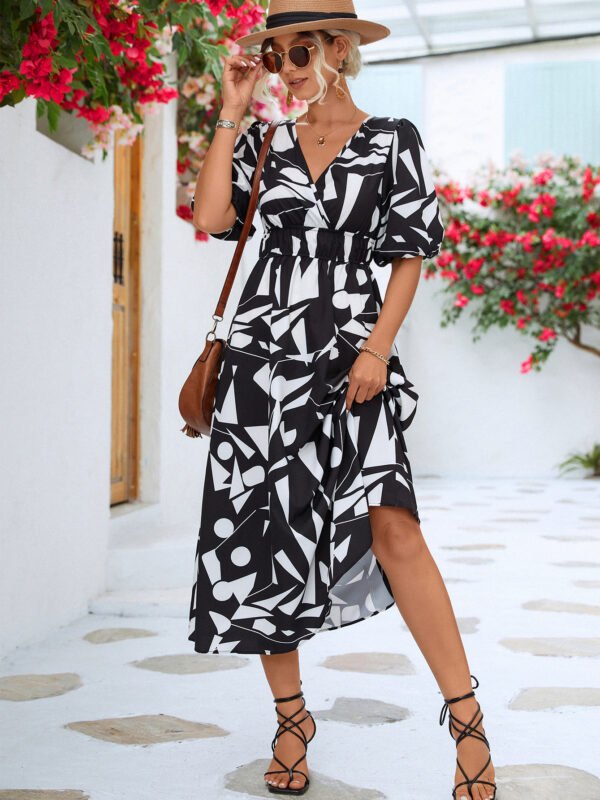 Printed Midi Dress with Balloon Sleeves – Resort Style - alternate view