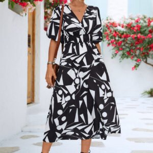 Printed Midi Dress with Balloon Sleeves – Resort Style - image 3