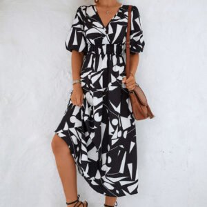 Printed Midi Dress with Balloon Sleeves – Resort Style - image 4