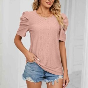 Eyelet Puff Sleeve Blouse for Mediterranean Resort Style - image 2