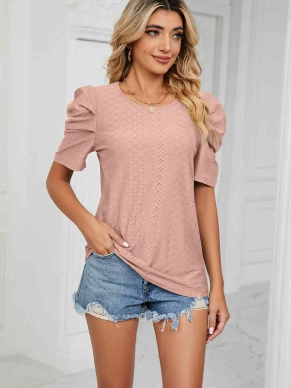 Eyelet Puff Sleeve Blouse for Mediterranean Resort Style - alternate view