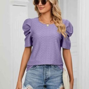 Eyelet Puff Sleeve Blouse for Mediterranean Resort Style - image 3