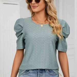 Eyelet Puff Sleeve Blouse for Mediterranean Resort Style - image 4