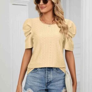 Eyelet Puff Sleeve Blouse for Mediterranean Resort Style - image 5