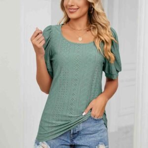 Puff Sleeve Eyelet Top — Resort Style for Sunny Days - image 2