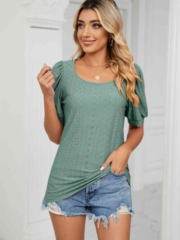 Puff Sleeve Eyelet Top — Resort Style for Sunny Days - alternate view