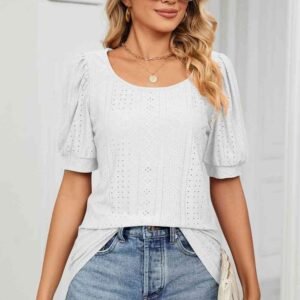 Puff Sleeve Eyelet Top — Resort Style for Sunny Days - image 5
