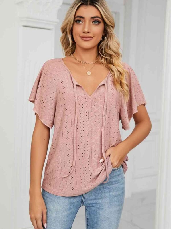 Tie-Neck Flutter Sleeve Top — Resort Style - alternate view