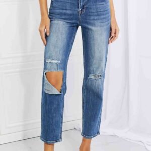 Relaxed High Rise Jeans with Distressed Knees – Coastal Chic - image 2