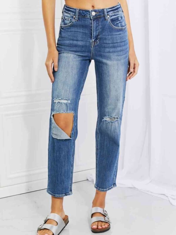 Relaxed High Rise Jeans with Distressed Knees – Coastal Chic - alternate view