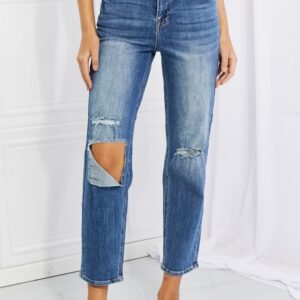 Relaxed High Rise Jeans with Distressed Knees – Coastal Chic - image 3