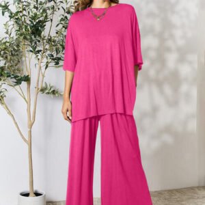 Relaxed Rayon Spandex Top & Pants Set with Slit Details - image 2