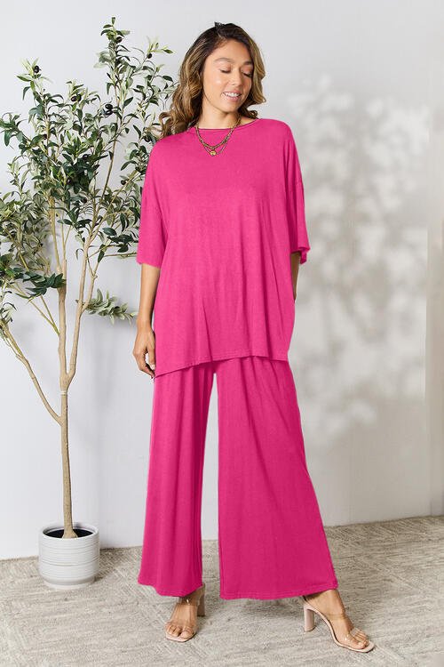 Relaxed Rayon Spandex Top & Pants Set with Slit Details - alternate view