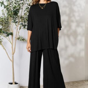 Relaxed Rayon Spandex Top & Pants Set with Slit Details - image 3