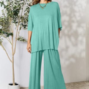 Relaxed Rayon Spandex Top & Pants Set with Slit Details - image 4