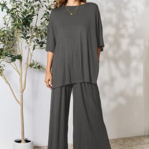 Relaxed Rayon Spandex Top & Pants Set with Slit Details - image 5