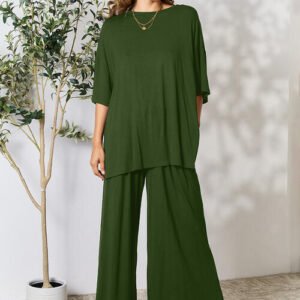 Relaxed Rayon Spandex Top & Pants Set with Slit Details - image 6
