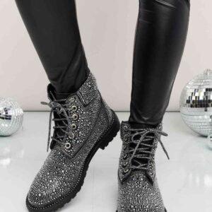 Rhinestone Combat Boots with Platform Heel for Resort Style - image 2