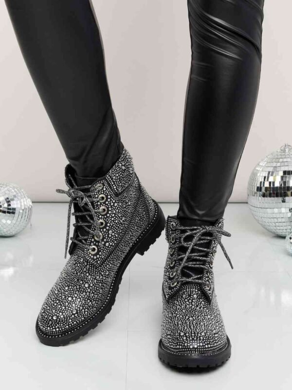 Rhinestone Combat Boots with Platform Heel for Resort Style - alternate view