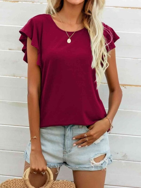 Butterfly Sleeve Top with Round Neck for Resort Style - alternate view