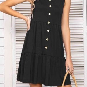 Scoop Neck Sleeveless Tiered Dress with Buttons – Mediterranean Style - image 2