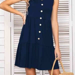 Scoop Neck Sleeveless Tiered Dress with Buttons – Mediterranean Style - image 3