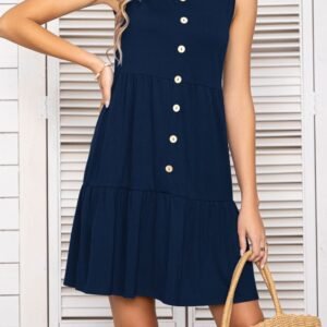 Scoop Neck Sleeveless Tiered Dress with Buttons – Mediterranean Style - image 4