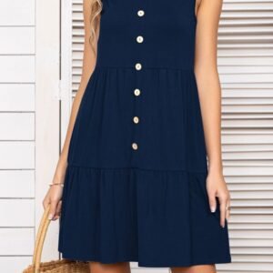 Scoop Neck Sleeveless Tiered Dress with Buttons – Mediterranean Style - image 6