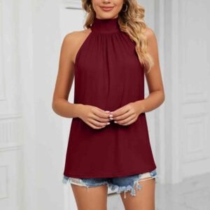 Sleeveless Mock Neck Top with Gathered Detail – Resort Style - image 2