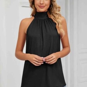 Sleeveless Mock Neck Top with Gathered Detail – Resort Style - image 3