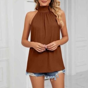 Sleeveless Mock Neck Top with Gathered Detail – Resort Style - image 6