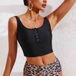 Square Neck Tankini Set with Half-Snap Detail - image 2