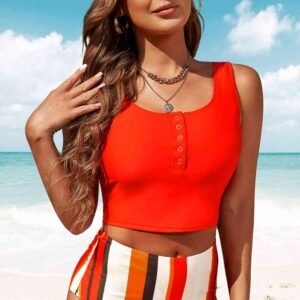 Square Neck Tankini Set with Half-Snap Detail - image 3
