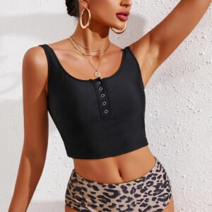 Square Neck Tankini Set with Half-Snap Detail - image 4
