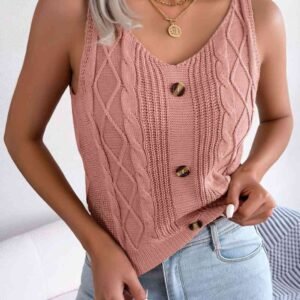 V-Neck Cable Knit Tank Top — Resort Style - image 2