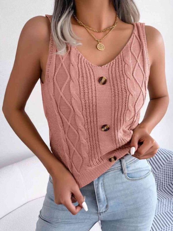 V-Neck Cable Knit Tank Top — Resort Style - alternate view