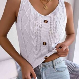 V-Neck Cable Knit Tank Top — Resort Style - image 3