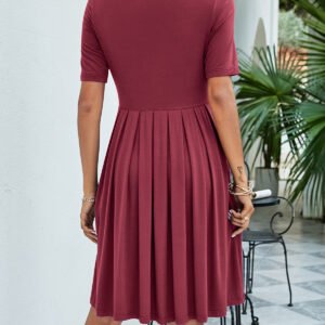 V-Neck Short Sleeve Dress with Pleats for Resort Style - image 6