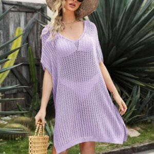 Viscose Openwork Side Slit Cover-Up Dress for Resort - image 3