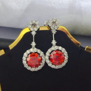 4 Carat Ruby Red Crystal Drop Ear Hoops - image 1