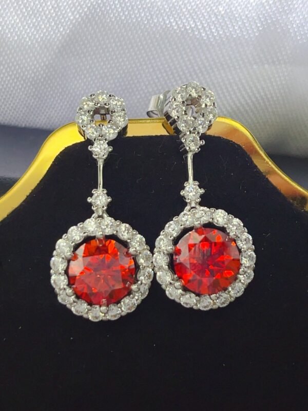 4 Carat Ruby Red Crystal Drop Ear Hoops - $89.99 - View 1