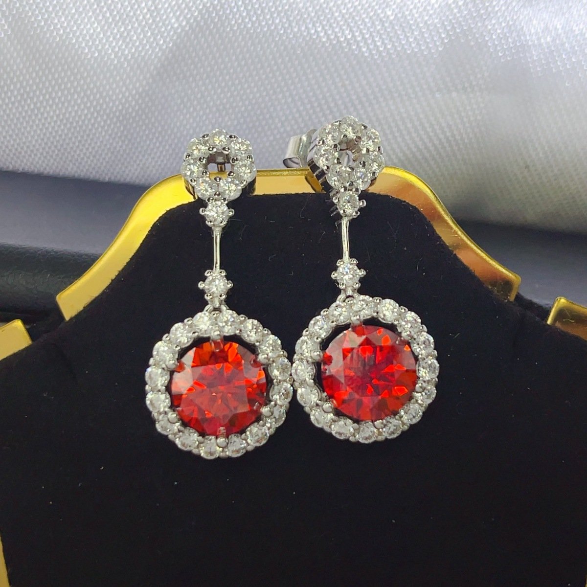 4 Carat Ruby Red Crystal Drop Ear Hoops