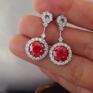 4 Carat Ruby Red Crystal Drop Ear Hoops - image 2