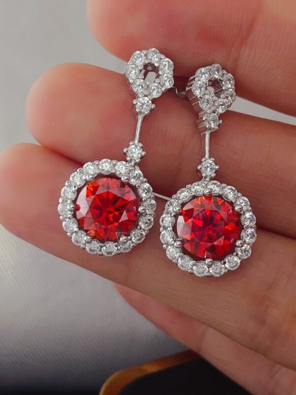 4 Carat Ruby Red Crystal Drop Ear Hoops - alternate view
