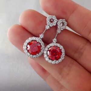 4 Carat Ruby Red Crystal Drop Ear Hoops - image 3